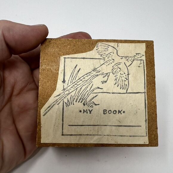Handmade Vintage Book Owner Stamp Collector Stamp My Book Pheasant 1980's Stamp - Picture 2 of 4
